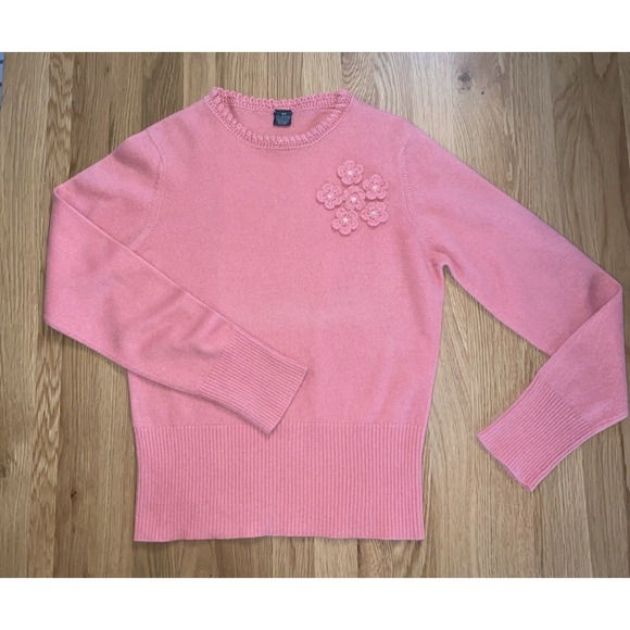 The Unbranded Brand Sweaters - 100% Cashmere Pink Crew Neck Sweater Size M Pullover Crochet Floral Vintage